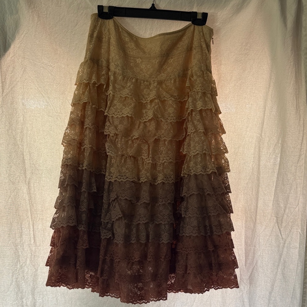 Women's Ombre Lace Tiered Midi Skirt - Brown/Cream